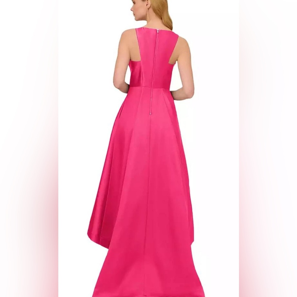 Adrianna Papell Mikado Asymmetrical Electric Pink Fit and Flare High Low Gown - Picture 2 of 8